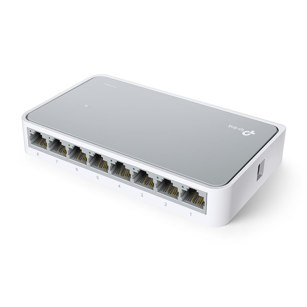 TP-Link TL-SF1008D 8-Port Desktop Switch, official product photo rear ports