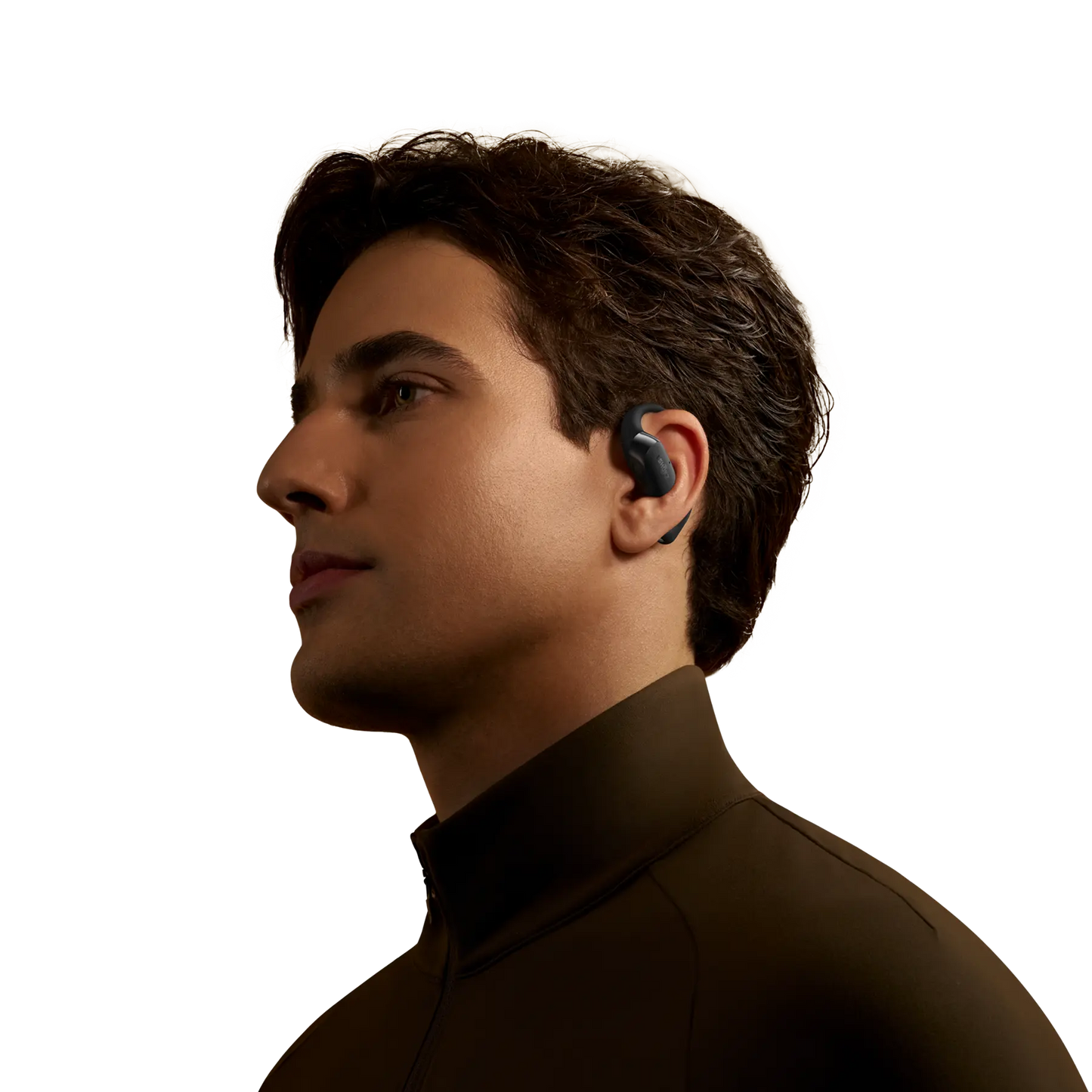 Shokz OpenFit 2+ in Black - worn view