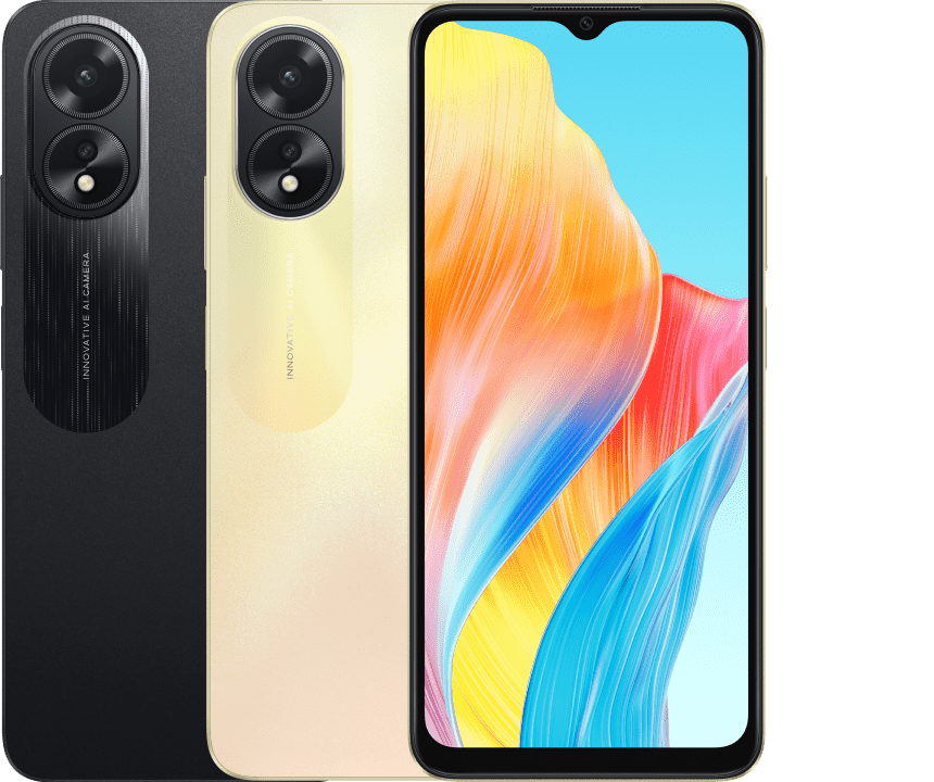 OPPO A38 official product render, front and back view