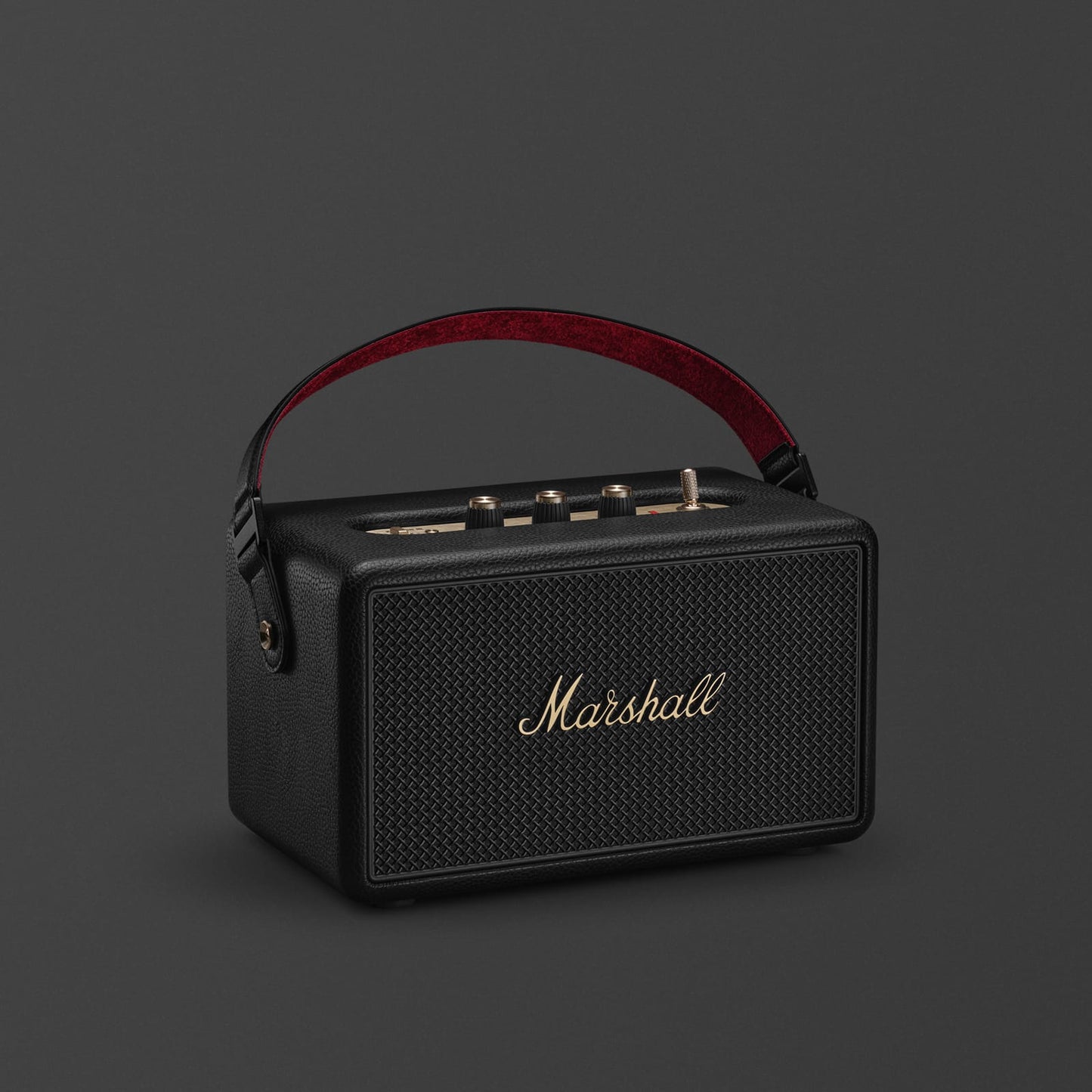 Marshall Kilburn III Black and Brass portable Bluetooth speaker, front view