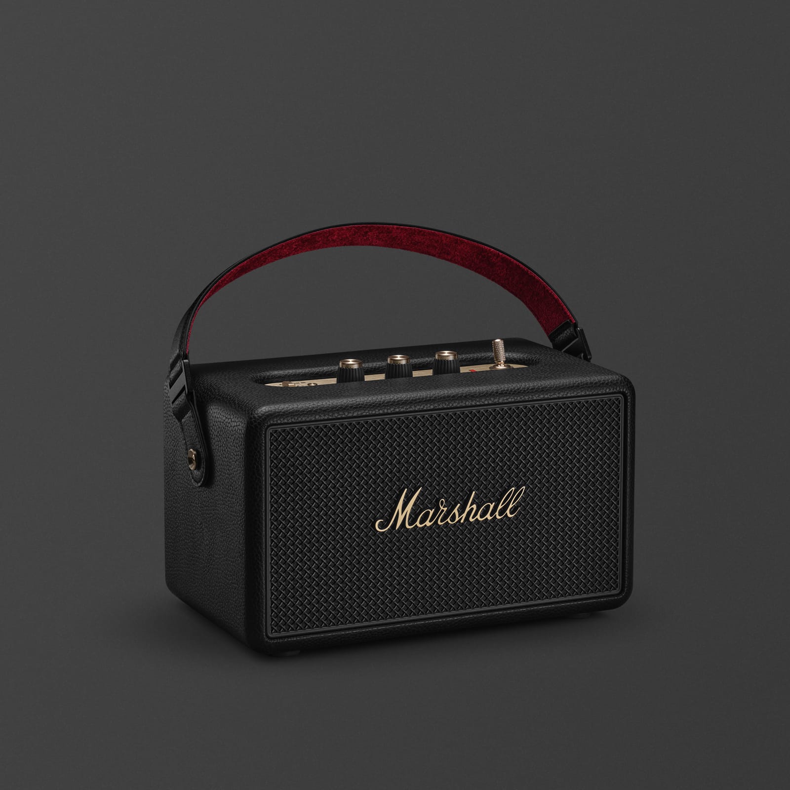 Marshall Kilburn III Black and Brass portable Bluetooth speaker, front view