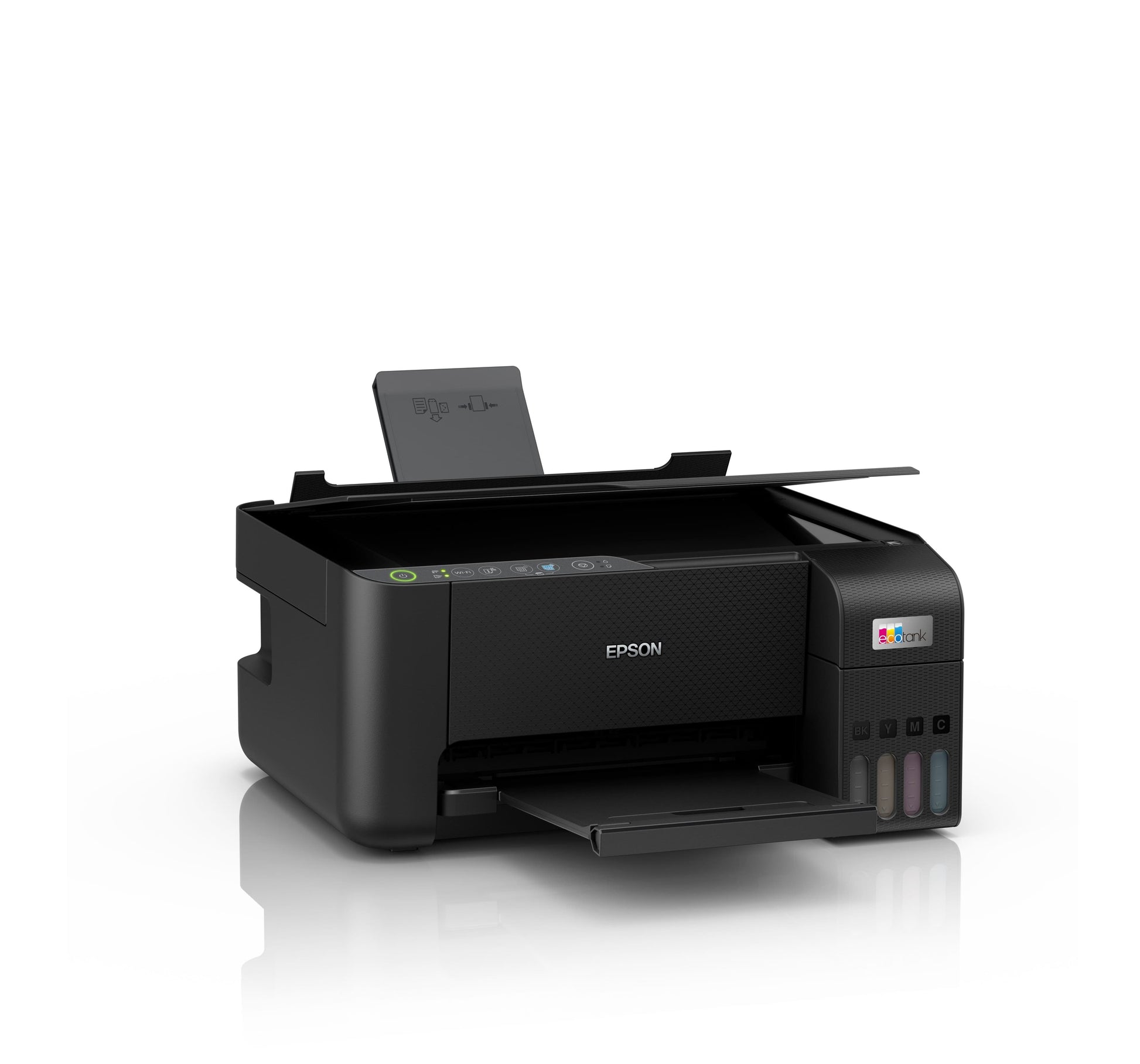 Epson EcoTank L3250 printer control panel and paper tray detail