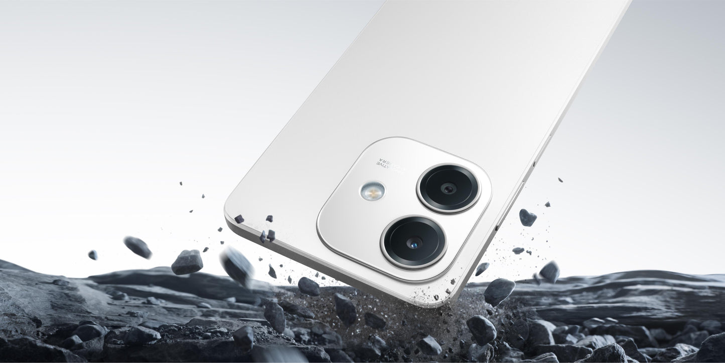 OPPO A3 smartphone official hero image, Starlight White and Sparkle Black