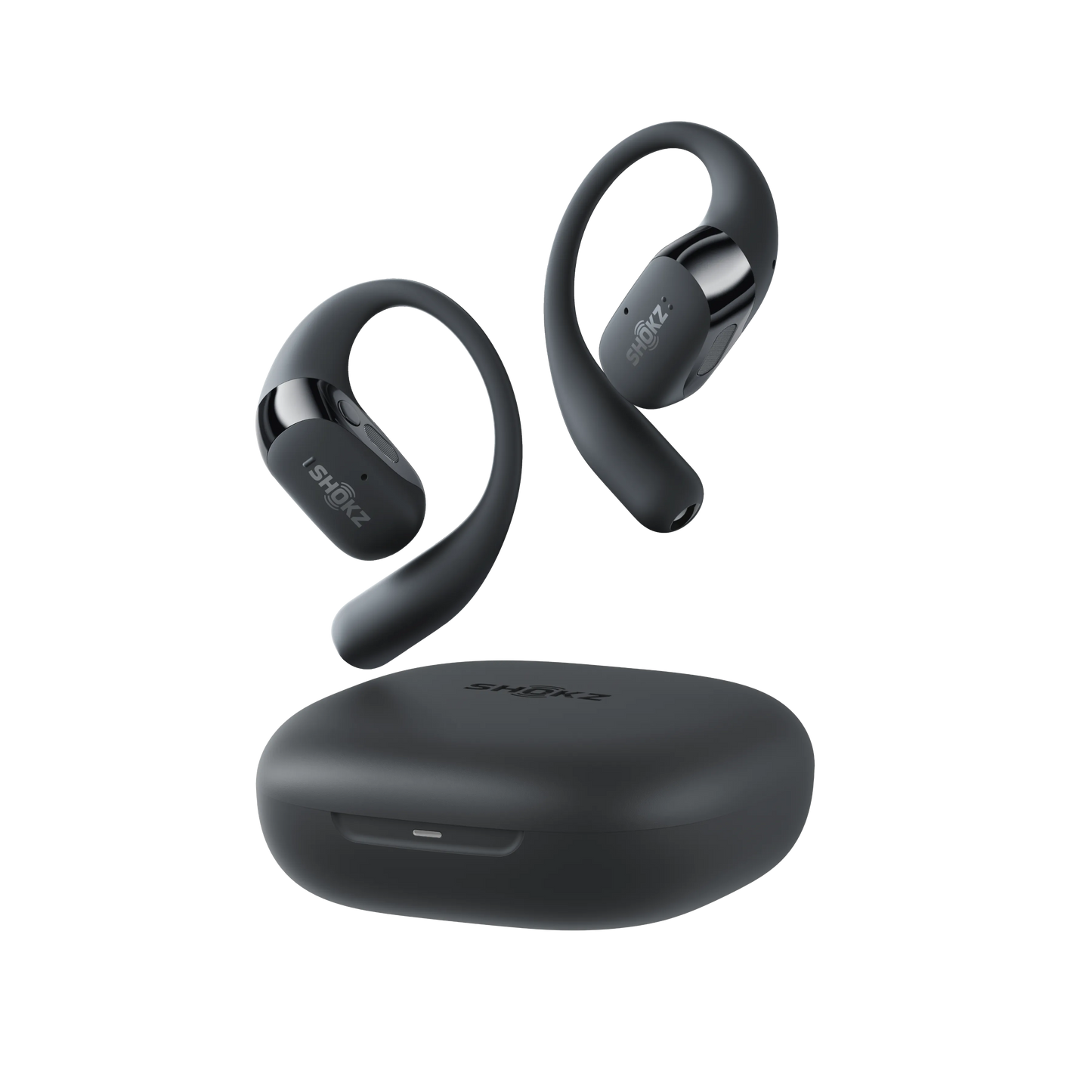 Shokz OpenFit 2 in Black - side angle showing secure ear hook design