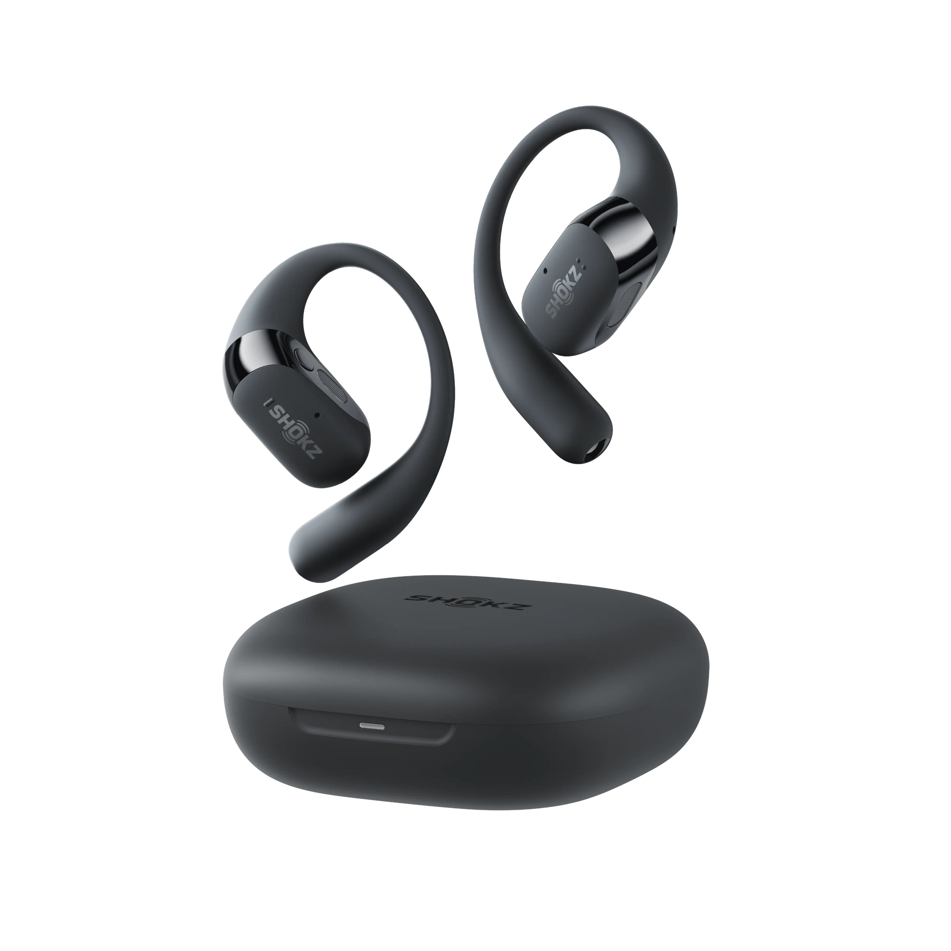 Shokz OpenFit 2 in Black - side angle showing secure ear hook design