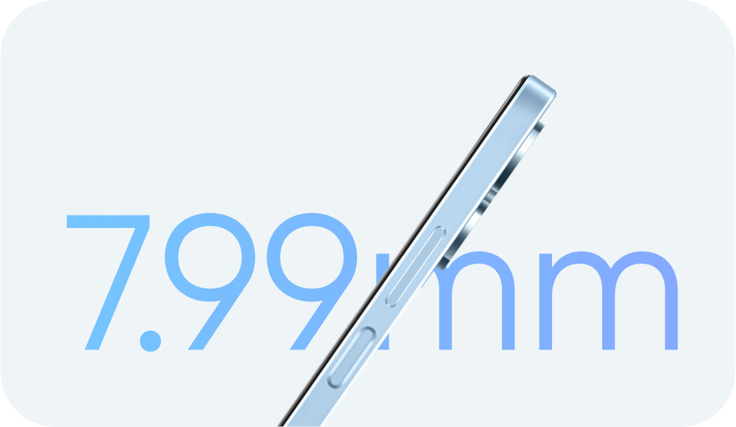 Realme Note 50 close-up showing slim 7.99mm body design