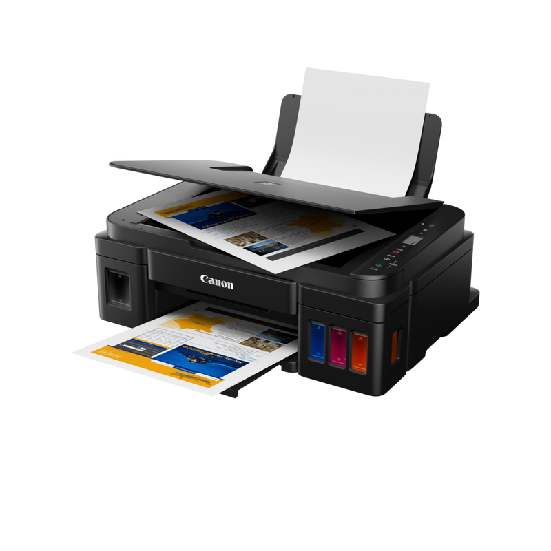 Canon PIXMA G2410 printer side view with paper tray extended