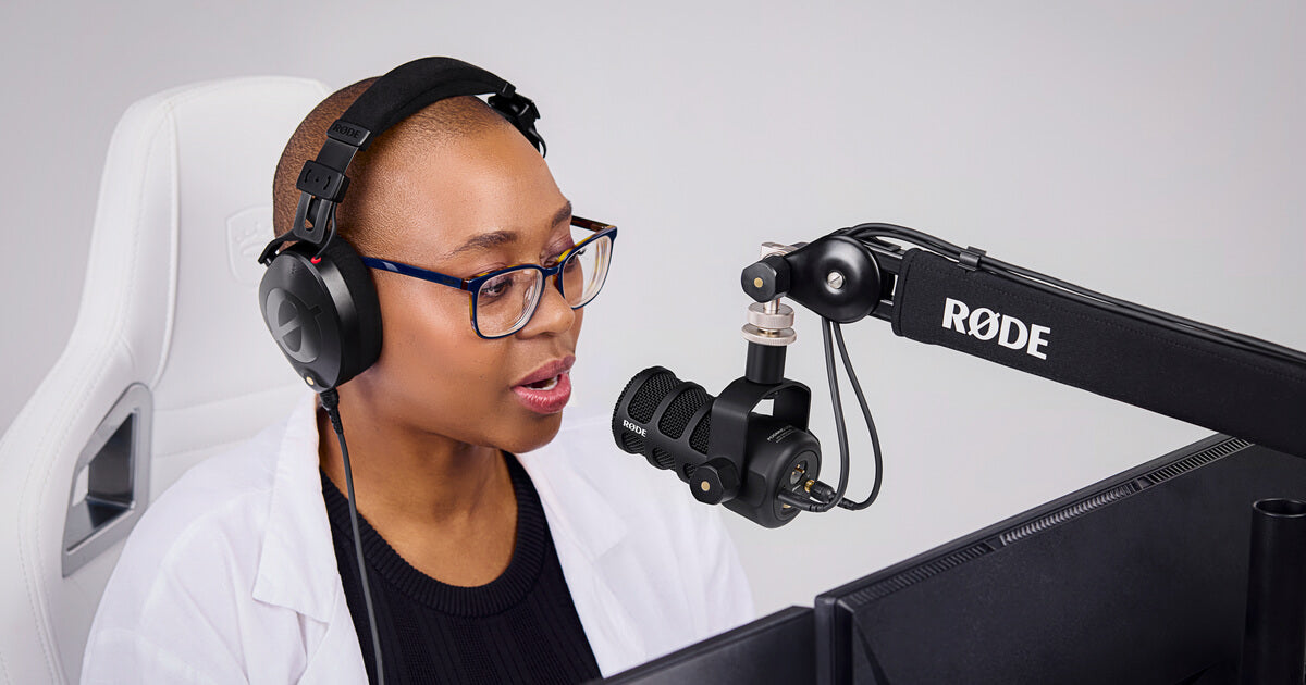 RODE PodMic USB packaging and microphone hero shot