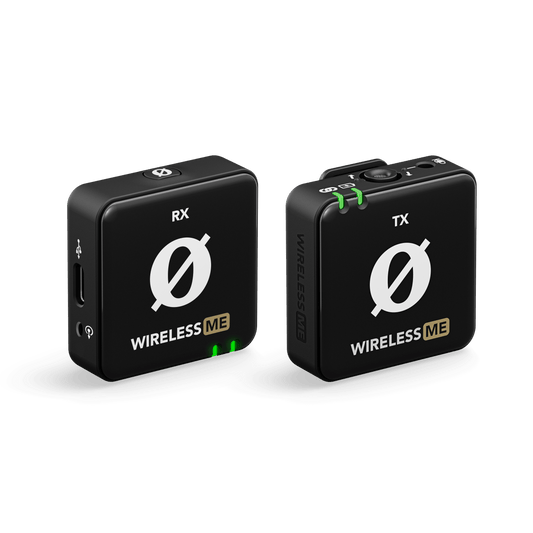RODE Wireless ME transmitter and receiver three-quarter product shot