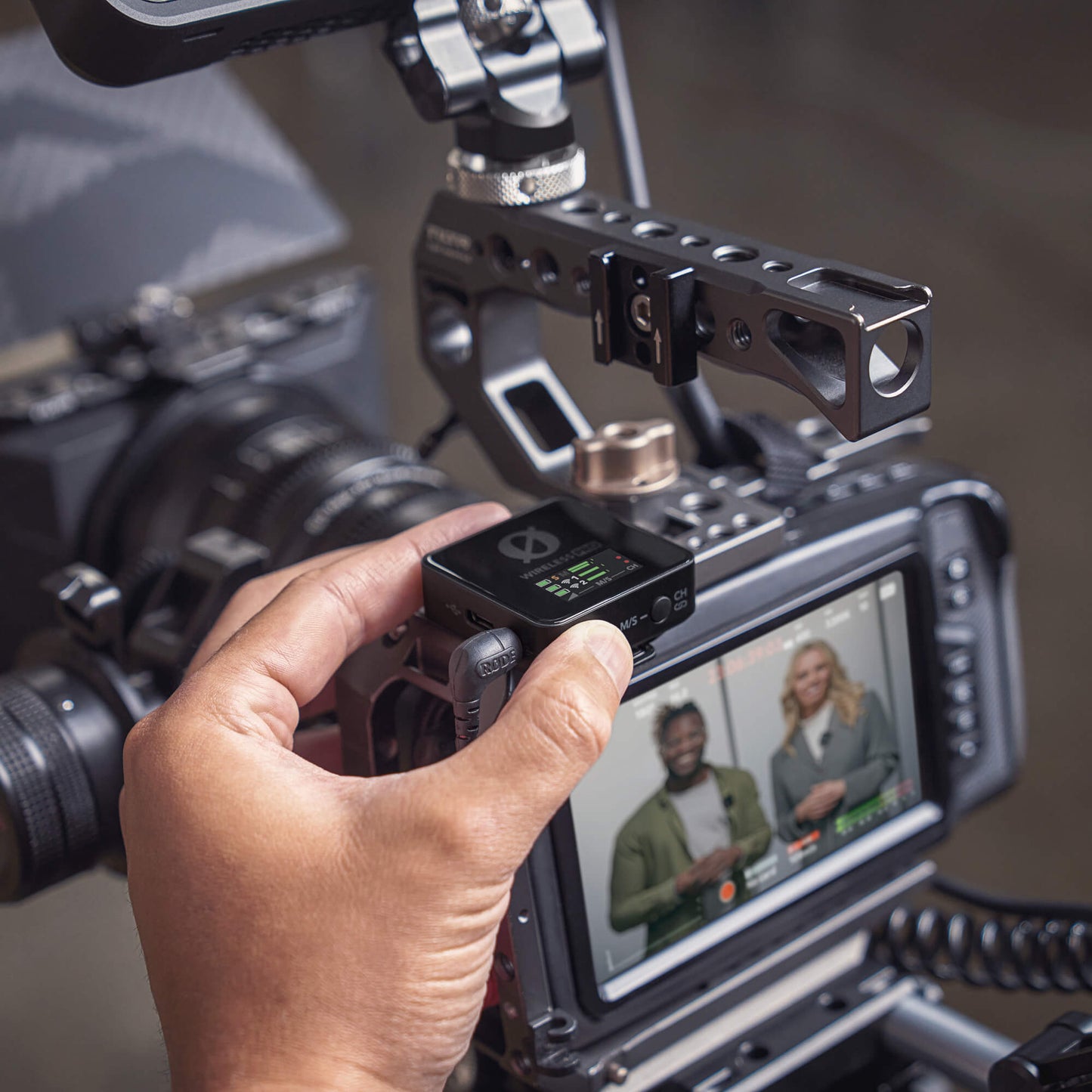 RODE Wireless PRO connected to camera for 32-bit float recording