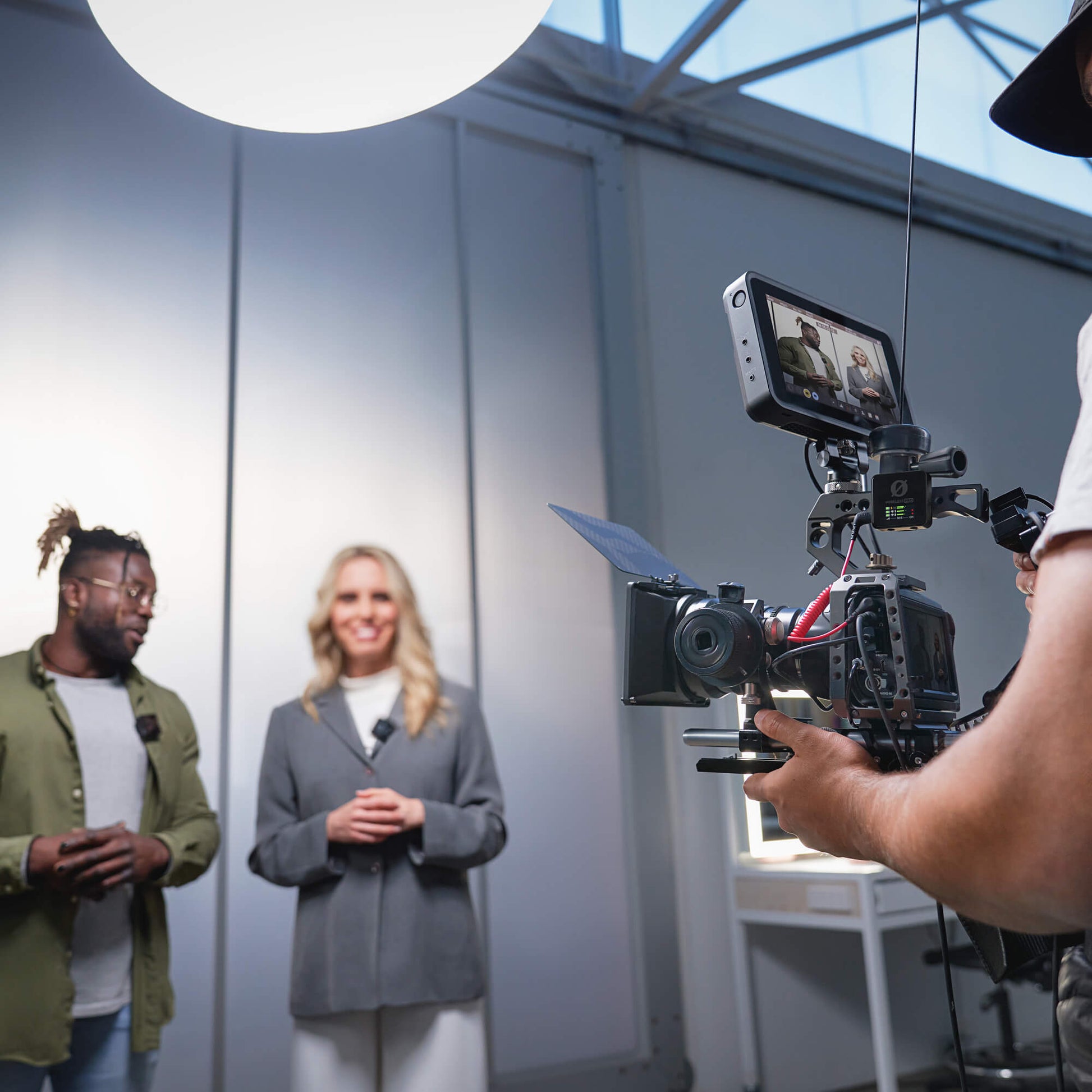 RODE Wireless PRO connected to camera recording presenters