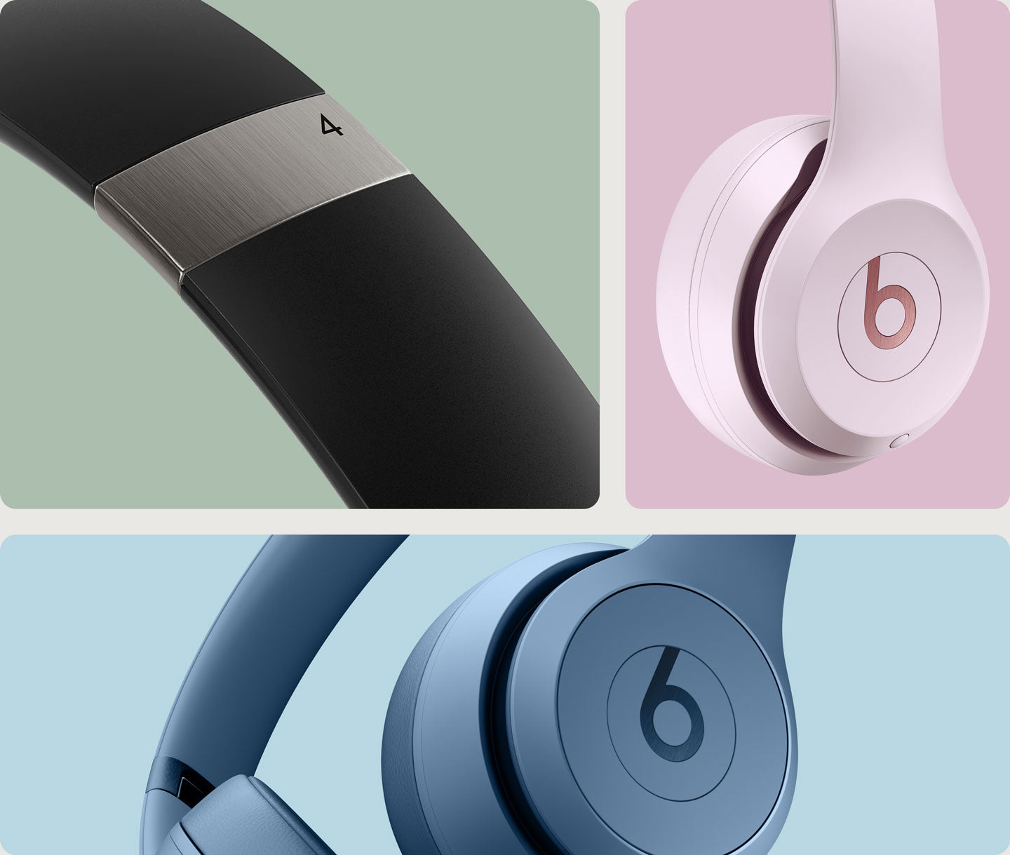 Various closeup shots of the Beats Solo 4 headphones
