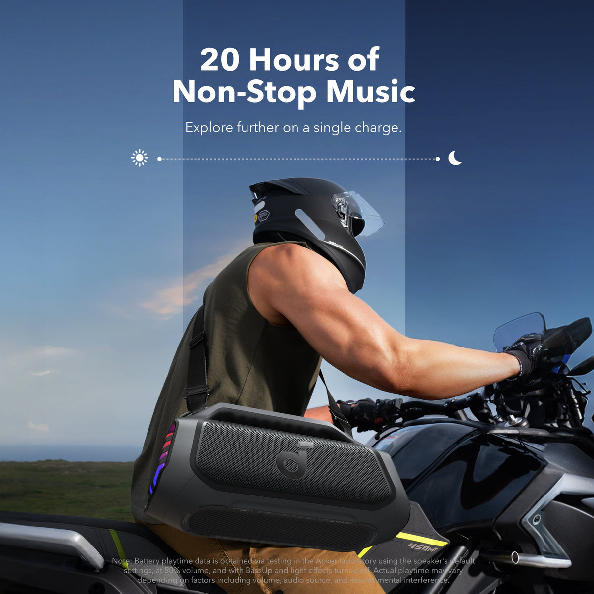 Soundcore Boom 2 Plus RGB light show and shoulder strap
