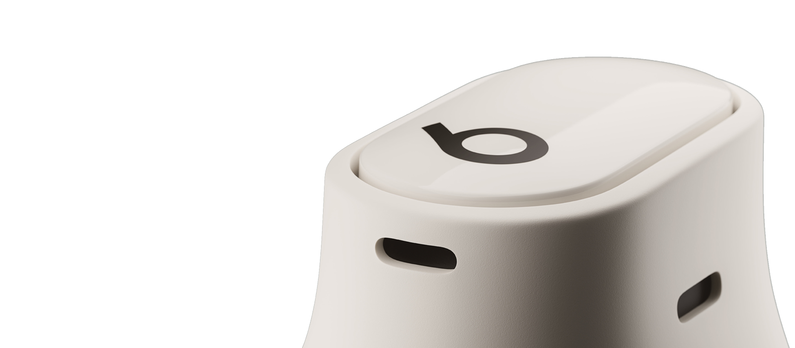 Close-up of Beats Studio Buds Plus acoustic vents in Ivory