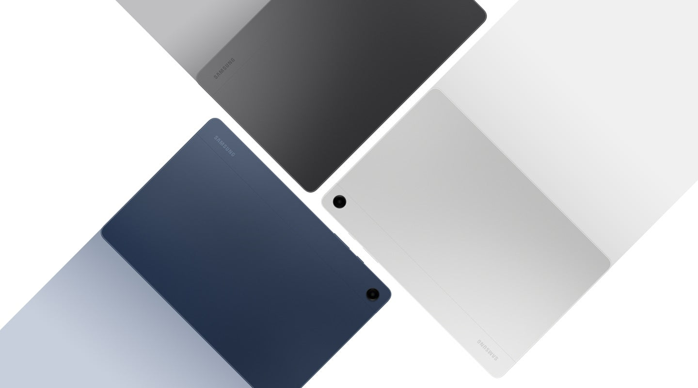 Samsung Galaxy Tab A9+ sleek metal body design in Graphite, Silver and Navy