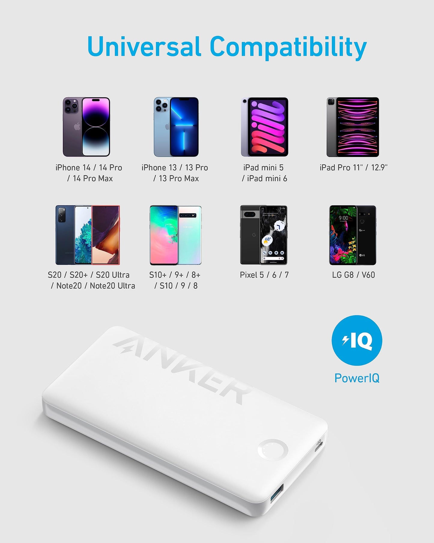 Anker 323 Power Bank in White - charging a smartphone via USB-C