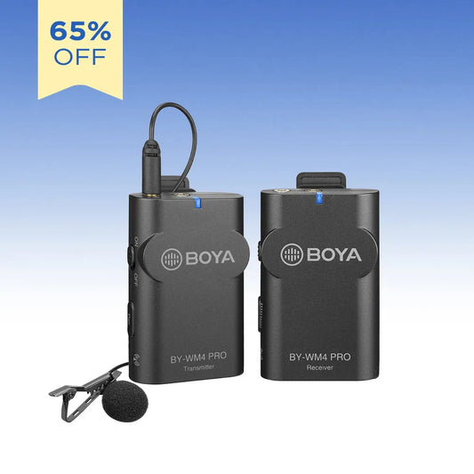 BOYA BY-WM4 PRO wireless lavalier microphone system, receiver and transmitter